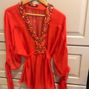 Roberta Cavalier Reddish/orange beaded blouse